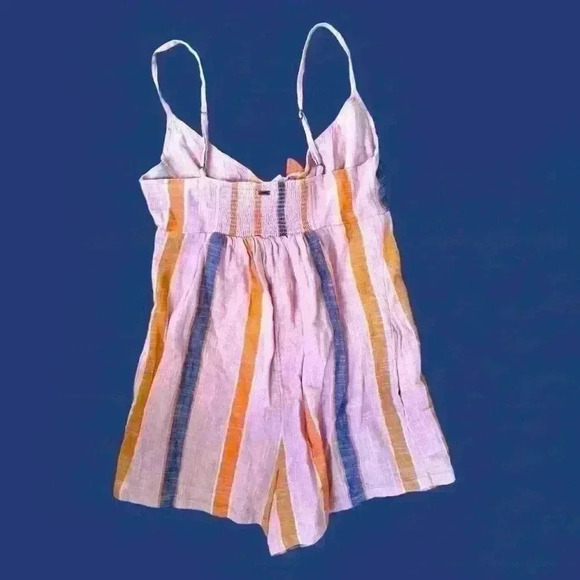 O'Neill Tatum Blush Pink Striped Tie Front Romper Lulus Pockets Size XS - Picture 7 of 11